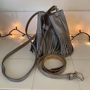 Silver Fringed Mini Bucket Bag and Belt
